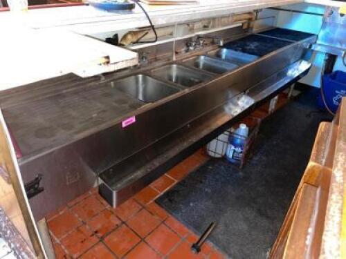 96" FOUR WELL STAINLESS BAR SINK.