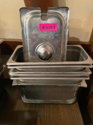 (6) 1/3 SIZE STAINLESS INSERTS W/ LIDS