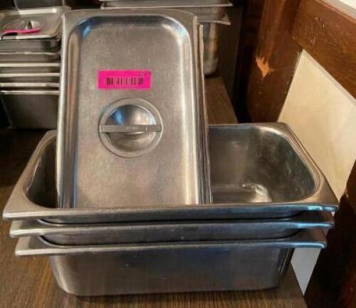 (3) 1/3 SIZE STAINLESS INSERTS W/ LIDS