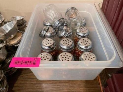 (12) GLASS CHEESE SHAKERS.