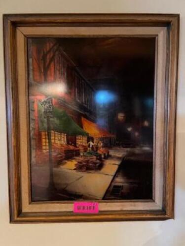 CANVAS PAINTING W/ FRAME - NIGHT TIME MARKET