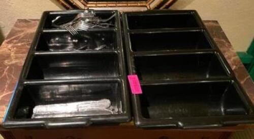 (2) BLACK PLASTIC SILVERWARE ORGANIZERS.