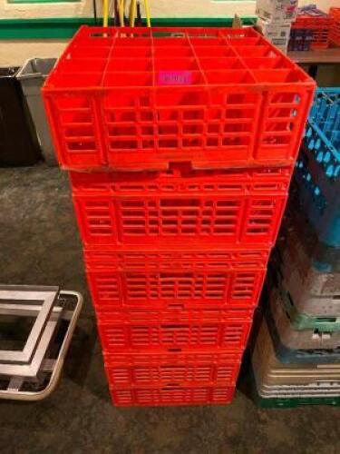 (5) RED PLASTIC GLASS RACKS
