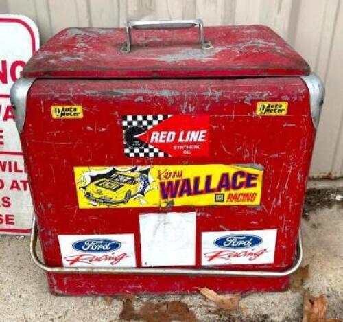 DESCRIPTION: VINTAGE METAL COOLER SIZE: 17"X13"X17" LOCATION: FRONT ENTRANCE LOCATION: 6249 LORENS LN. CEDAR HILL, MO 63016 QTY: 1
