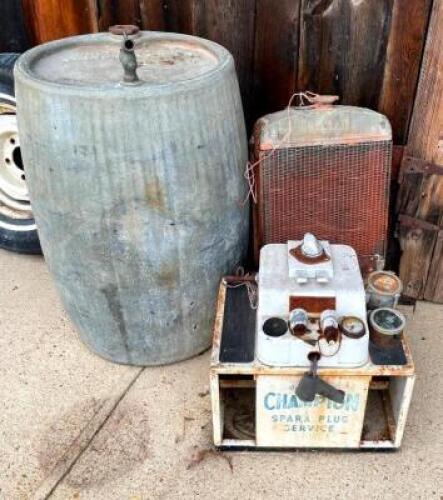 DESCRIPTION: ASSORTED VINTAGE AUTOMOTIVE PARTS AND SERVICE EQUIPMENT LOCATION: FRONT ENTRANCE LOCATION: 6249 LORENS LN. CEDAR HILL, MO 63016 QTY: 1