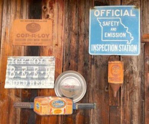 DESCRIPTION: ASSORTED VINTAGE SIGNS AS SHOWN LOCATION: FRONT ENTRANCE LOCATION: 6249 LORENS LN. CEDAR HILL, MO 63016 QTY: 1