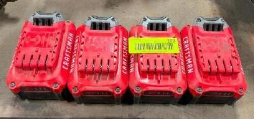 DESCRIPTION: (4) CRAFTSMAN 20V 4.0 AH LITHIUM ION BATTERIES BRAND/MODEL: CMCB204 LOCATION: WAREHOUSE LOCATION: 6249 LORENS LN. CEDAR HILL, MO 63016 QT