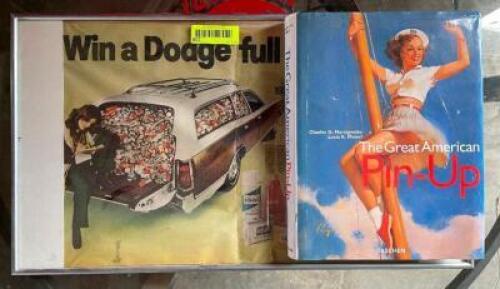 VINTAGE FRAMED DODGE AD / WITH PIN UP HISTORY BOOK