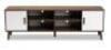 DESCRIPTION: (1) MID-CENTURY MODERN TV STAND BRAND/MODEL: BAXTON STUDIO/TV8003 INFORMATION: COLUMBIA WALNUT & WHITE/2-DOOR/4-OPENING RETAIL$: 320.00 S