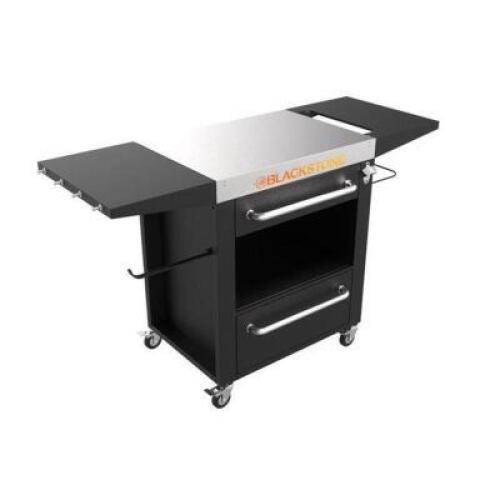 DESCRIPTION: (1) ORIGINAL SERIES PREP & STORAGE CART BRAND/MODEL: BLACKSTONE/1938 INFORMATION: STAINLESS STEEL/PAPER TOWEL HOLDER/2-SIDE TRAYS RETAIL$