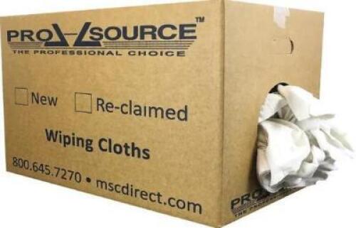 DESCRIPTION: (1) T-SHIRT RAG BOX BRAND/MODEL: PRO-SOURCE/PS-N020-WPK-25 INFORMATION: WHITE/LINT-FREE RETAIL$: 128.55 SIZE: 25 LBS QTY: 1