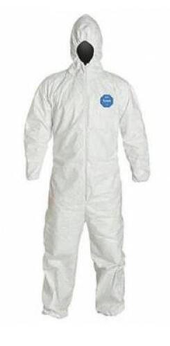 DESCRIPTION: (1) PACK OF (25) COVERALLS BRAND/MODEL: DUPONT/TY127SWH4X002500 INFORMATION: WHITE/HOODED RETAIL$: 299.52 PER PK OF 25 SIZE: 5XL QTY: 1