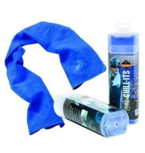DESCRIPTION: (6) EVAPORATIVE COOLING TOWEL BRAND/MODEL: CHILL-ITS/6602 INFORMATION: BLUE/MAX COOLING TIME: 4 HRS RETAIL$: 11.27 EACH SIZE: 29-1/2"L X