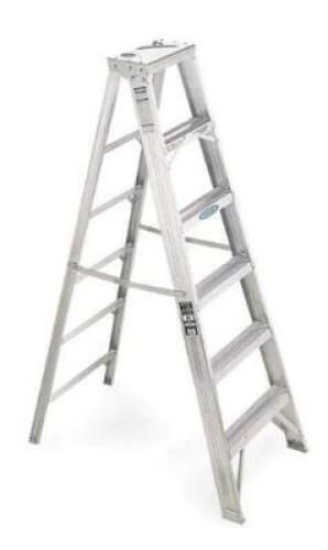 DESCRIPTION: (1) ALUMINUM STEPLADDER BRAND/MODEL: WERNER/406 INFORMATION: LOAD CAPACITY: 375 LBS/SILVER/MINOR CONDITION, SEE FOR INSPECTION RETAIL$: 1