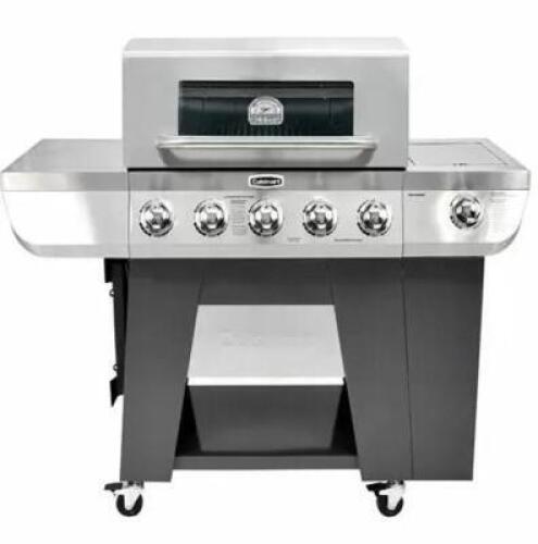 DESCRIPTION: (1) PROPANE GAS GRILL BRAND/MODEL: CUISINART/GAS9556AS INFORMATION: STAINLESS STEEL/3-IN-1/SIDE BURNER RETAIL$: 538 SIZE: 54.53"L X 23.5"