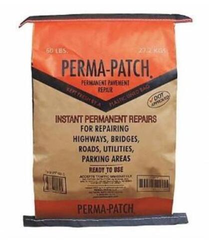 DESCRIPTION: APPOX (10) COLD PATCH BRAND/MODEL: PERMA-PATCH/PP-60-C INFORMATION: BLACK/STARTS TO HARDEN IMMEDIATELY RETAIL$: 39.23 EACH SIZE: 60 LBS Q