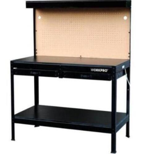 DESCRIPTION: (1) MULTIPURPOSE WORKBENCH BRAND/MODEL: WORKPRO/3302 INFORMATION: BLACK/WEIGHT CAPACITY: 200 LBS/2-DRAWERS RETAIL$: 240 SIZE: 23.75"L X 4