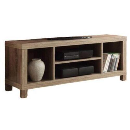 DESCRIPTION: (1) TV STAND BRAND/MODEL: MAINSTAYS/HS2012-234CM INFORMATION: RUSTIC OAK/4-OPENING RETAIL$: 76.46 SIZE: 52.36"L X 17.24"W X 6.38"H QTY: 1