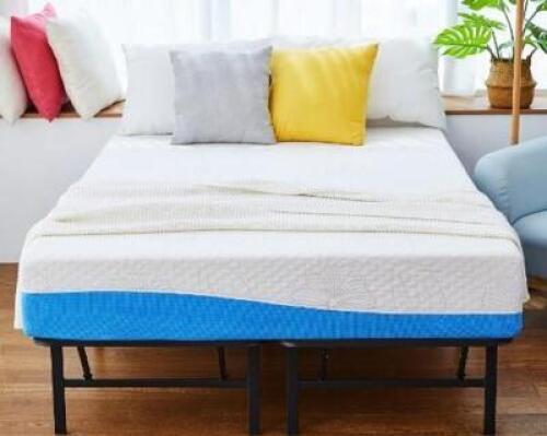 DESCRIPTION: (1) AQUARIUS MEMORY FOAM MATTRESS BRAND/MODEL: OLEE SLEEP/10FM01 INFORMATION: WHITE & BLUE/COOLING GEL INFUSED RETAIL$: 166.8 SIZE: FULL