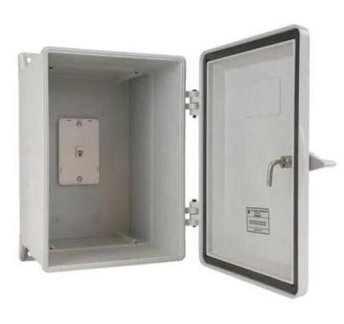 DESCRIPTION: (1) TELEPHONE ENCLOSURE BRAND/MODEL: HUBBELL GAI-TRONICS/255-003SK INFORMATION: GRAY/SPRING DOOR OPTION/WEATHERPROOF RETAIL$: 265.95 SIZE