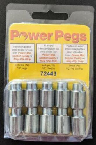 DESCRIPTION: (4) PACKS OF (10) POWER PEGS BRAND/MODEL: MAG-CLIP/72443 INFORMATION: SILVER/INTERCHANGEABLE RETAIL$: 11.75 PER PK OF 10 SIZE: 1/2" QTY:
