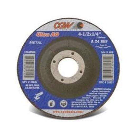 DESCRIPTION: (1) PACK OF (10) CAMEL GRINDING WHEEL BRAND/MODEL: CGW/35620 INFORMATION: ALUMINUM OXIDE/ULTRA AO RETAIL$: 46.00 PER PK OF 10 SIZE: 4-1/2
