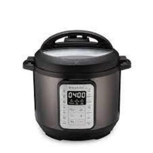 DESCRIPTION: (1) PRESSURE COOKER BRAND/MODEL: INSTAPOT VIVA INFORMATION: BLACK AND STAINLESS RETAIL$: $100.00 EA SIZE: 6 QT QTY: 1