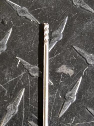 DESCRIPTION: (2) HI PERFORMANCE CARBIDE SQ END MILL BRAND/MODEL: DATA FLUTE SSI40125 RETAIL$: $ 98.49 EA SIZE: 1/8" DIA 1/2" LOC QTY: 2