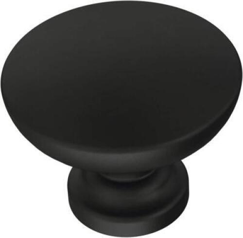 (10) - 1-1/8" FRANKLIN FLAT TOP ROUND CABINET KNOB IN MATTE BLACK
