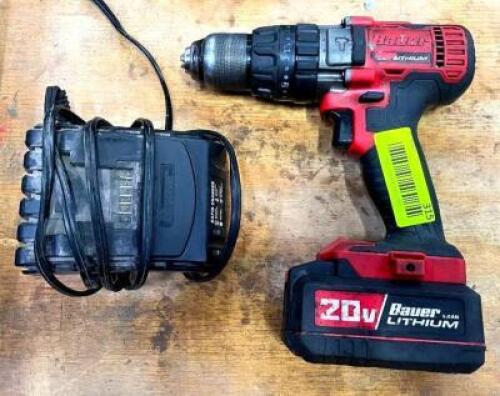 DESCRIPTION: 20V 1/2" CORDLESS HAMMER DRILL WITH BATTERY AND CHARGER BRAND/MODEL: BAUER 1792C-B1 QTY: 1