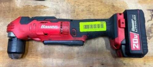 DESCRIPTION: 20V 3/8" CORDLESS RIGHT ANGLE DRILL WITH BATTERY BRAND/MODEL: BAUER 1895C-B QTY: 1
