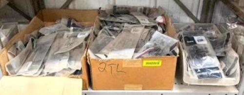 DESCRIPTION: LARGE GROUP OF ASSORTED ELECTRICAL HARDWARE / WIRE / CONNECTORS / ETC. ADDITIONAL INFORMATION: CONTENTS OF SINGLE SHELF ONLY. SEE PHOTOS