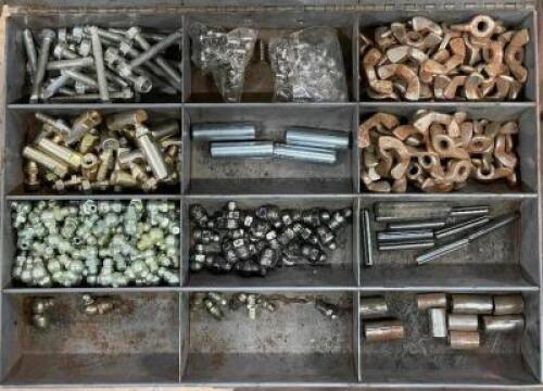 DESCRIPTION: 12 SECTION ORGANIZER WITH ASSORTED VALVE HARDWARE LOCATION: WOOD TABLE / TIRE RACK AREA THIS LOT IS: ONE MONEY QTY: 1