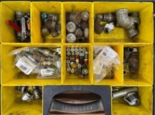 DESCRIPTION: 10 SECTION ORGANIZER WITH ASSORTED VALVE HARDWARE LOCATION: WOOD TABLE / TIRE RACK AREA THIS LOT IS: ONE MONEY QTY: 1