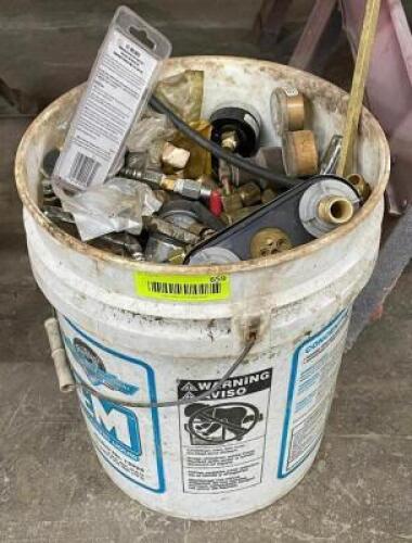 DESCRIPTION: LARGE BUCKET OF ASSORTED VALVE AND PLUMBING HARDWARE ADDITIONAL INFORMATION: SOLD AS SET. LOCATION: WOOD TABLE / TIRE RACK AREA THIS LOT