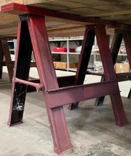 DESCRIPTION: 30" FOLDING SAWHORSE ADDITIONAL INFORMATION: SINGLE SAWHORSE ONLY. FRAMES ONLY. WOOD NOT INCLUDED. LOCATION: WOOD TABLE / TIRE RACK AREA