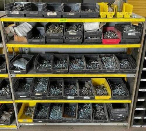 DESCRIPTION: 4 TIER SHELVING UNIT WITH LARGE ASSORTMENT OF HARDWARE INCLUDED ADDITIONAL INFORMATION: ALL CONTENTS INCLUDED. SEE PHOTOS. LOCATION: DOCK