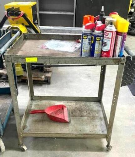 DESCRIPTION: 2-TIER METAL UTILITY CART INFORMATION: COMES WITH CONTENTS - SEE PHOTOS SIZE: 28"X20.5"X32" QTY: 1