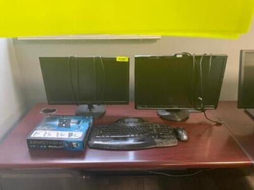 DESCRIPTION: (4) - PC. ASUS MONITOR / MOUNT AND KEYBOARD SET ADDITIONAL INFORMATION: (2) - MONITORS / (1) - KEYBOARD AND MOUSE SET / (1) - MONITOR MOU
