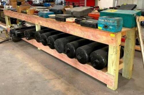 DESCRIPTION: 16' WOODEN WORKBENCH WITH UNDERSHELF INFORMATION: CONTENTS NOT INCLUDED SIZE: 192"X24"X36" QTY: 1