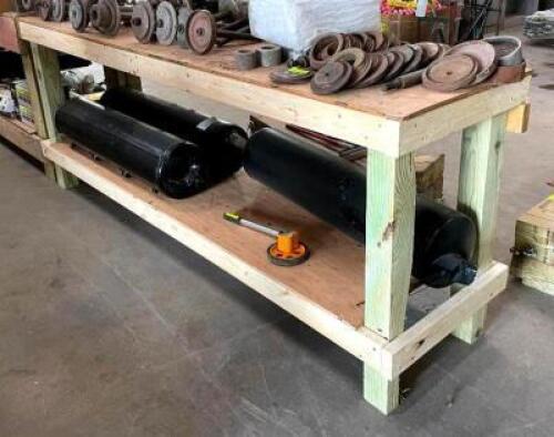 DESCRIPTION: 8' WOODEN WORKBENCH WITH UNDERSHELF INFORMATION: CONTENTS NOT INCLUDED SIZE: 96"X24"X36" QTY: 1