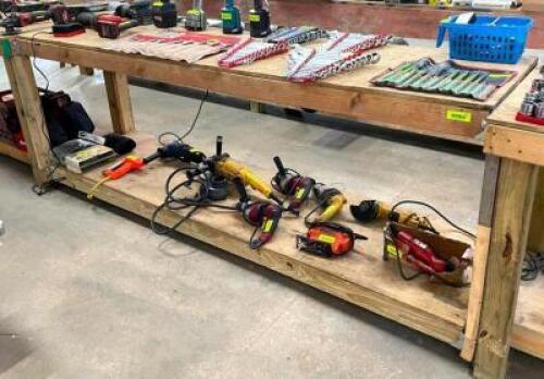 DESCRIPTION: 8' WOODEN WORKBENCH WITH UNDERSHELF INFORMATION: CONTENTS NOT INCLUDED SIZE: 96"X24"X36" QTY: 1