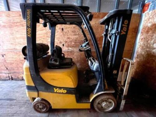 DESCRIPTION: 5000 LBS. VERACITOR 50VX / PROPANE FORK LIFT BRAND / MODEL: YALE ADDITIONAL INFORMATION: NOT IN WORKING CONDITION. NEEDS REPAIR. THIS LOT