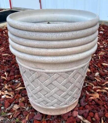 DESCRIPTION: (5) FAUX STONE PLANTERS QTY: 5