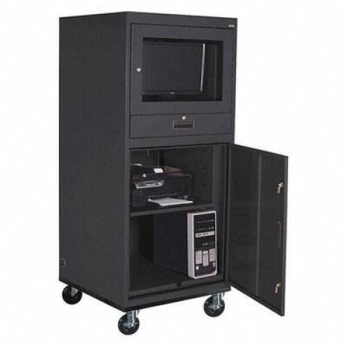DESCRIPTION: (1) MOBILE COMPUTER CABINET BRAND/MODEL: SANDUSKY #31XX02 INFORMATION: BLACK PIANO HINGE PULL OUT KEYOARD DRAWER, SEALED DOOR MUST COME I