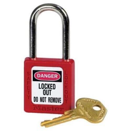 DESCRIPTION: (12) LOCKOUT PADLOCK BRAND/MODEL: MASTER LOCK/410MKW417REDLZ2 INFORMATION: RED/THERMOPLASTICS RETAIL$: 14.48 EACH SIZE: 1-1/2"SHACKLE X 1