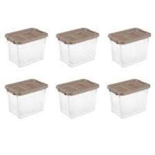 DESCRIPTION: (6) STACKER STORAGE BOX BRAND/MODEL: STERILITE #ELG-587 VN INFORMATION: CLEAR RETAIL$: $33.43 TOTAL SIZE: 30 QT QTY: 6