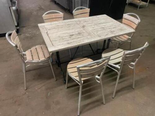 DESCRIPTION: 47" X 29" TEAK PATIO TABLE SET W/ (6) CHAIRS SIZE: 47" X 29" QTY: 1 &nbsp;