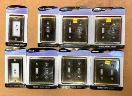DESCRIPTION: (8) ASSORTED OUTLET/SWITCH STAMPED STEEL WALL PLATES IN BRUSHED BRASS BRAND/MODEL: AMERELLE QTY: 8