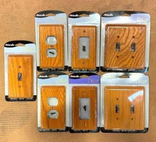 DESCRIPTION: (7) ASSORTED OUTLET/SWITCH GENUINE OAK WALL PLATES IN LIGHT OAK BRAND/MODEL: AMERELLE QTY: 7